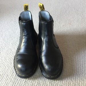 Dr. Martens Black Leather Chelsea Ankle Boots with Yellow Pull Tabs